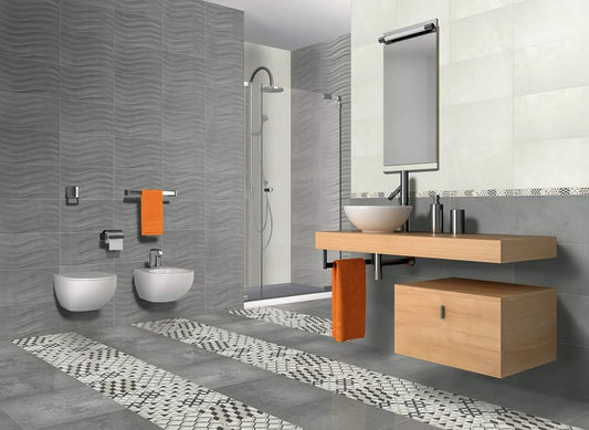 Pavimento effetto cemento e rivestimento 3D: idee di design in gres porcellanato